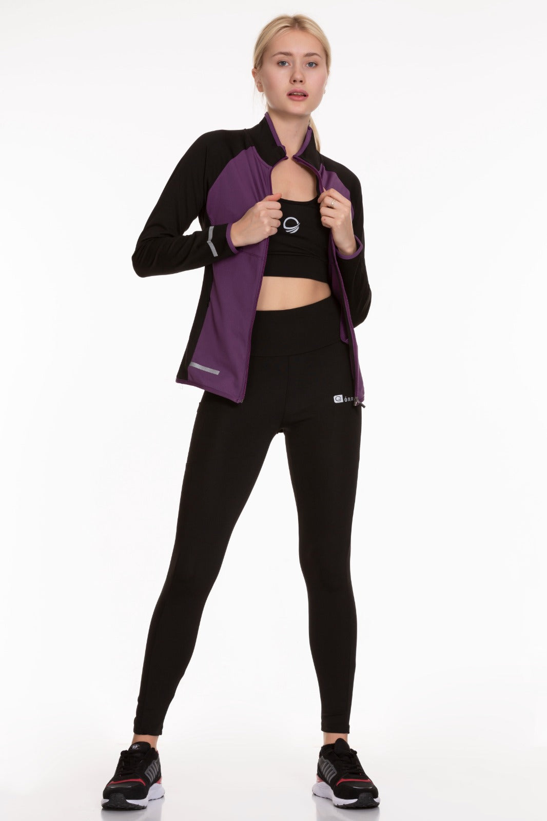 3 Piece Sport Set Women Sport Fitness Workout Gym Suit (PURPLE/BLACK)