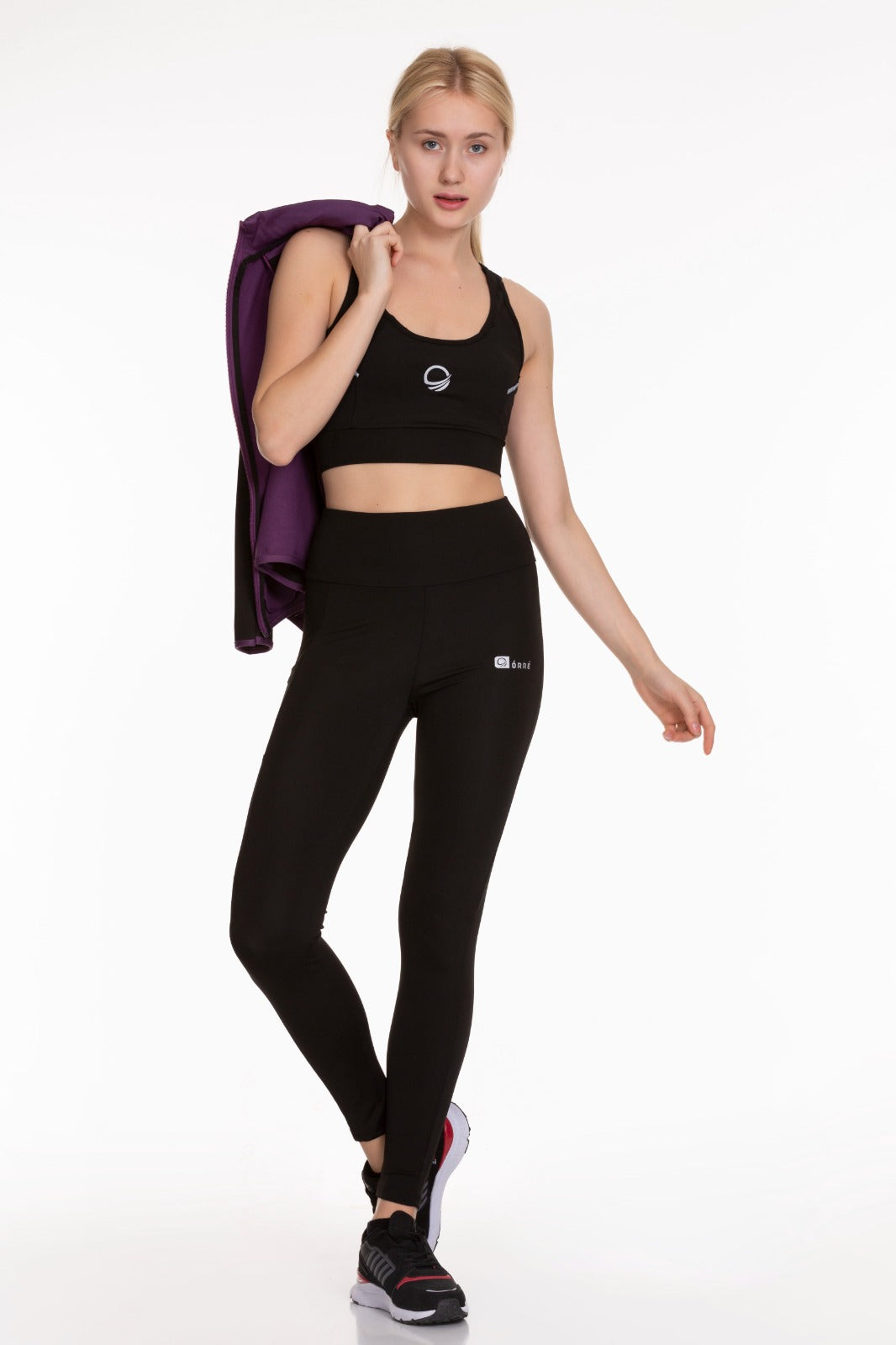 3 Piece Sport Set Women Sport Fitness Workout Gym Suit (PURPLE/BLACK)